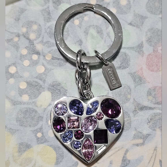 Silver Heart Keychain with Purple and Blue Gems - Picture 3 of 6